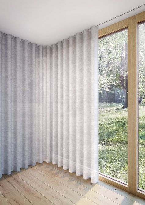 S Wave Curtains, Sheer Curtains Bedroom, Curtain Designs For Bedroom, Floor To Ceiling Curtains, Ceiling Curtain Track, Corner Curtains, Wave Curtains, Ceiling Curtains, Plain Curtains