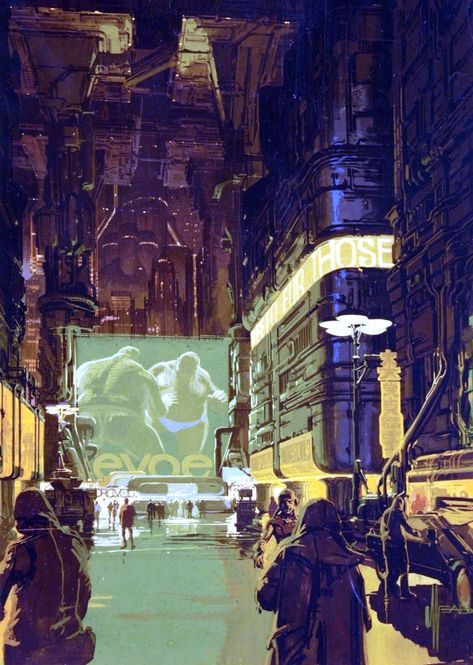 Ron Cobb, Blade Runner Art, Syd Mead, Bg Design, Arte Cyberpunk, Cyberpunk Art, City Street, Mead, Blade Runner