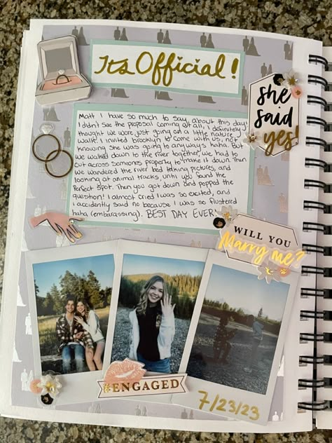 Engaged Scrapbook Ideas, Wedding Photo Scrapbook Ideas, Scrapbook Ideas For Sisters Wedding, Scrapbooks For Couples, Scrapbook For Husband Ideas, Scrapbook Ideas For Fiance, Scrapbook Month Page, Engagement Scrapbook Ideas Layout, Wedding Gift Scrapbook