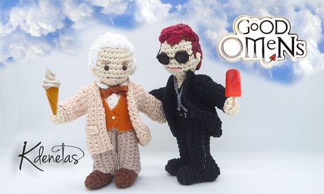 Aziraphale & Crowley ... Good Omens Amigurumi By Kdenetas #crochet #amigurumi #goodomens #handmade #azipharale #crowley #neilgaiman Good Omens Crochet Pattern, Good Omens Crochet, Crowley Good Omens, Crochet Hack, Crochet Quilt, Good Omens, Tiny Dolls, Yarn Art, Crafty Things