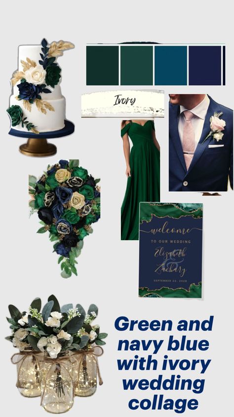 Emerald Green And Blue Wedding, Emerald Green And Navy Blue Wedding, Navy And Emerald Wedding, Green And Navy Wedding, Navy And Emerald, Green Table Settings, Dark Blue Wedding, Wedding Collage, Emerald Green Weddings