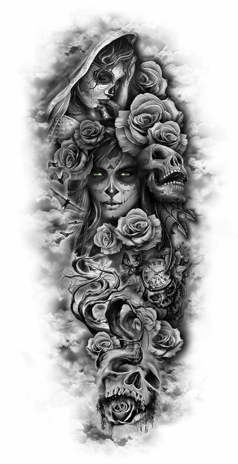 Heaven Vs Hell Tattoo Sleeve, Tattoo Crane, Catrina Tattoo, Tattoo Diy, Custom Temporary Tattoos, Cat Tattoos, Geniale Tattoos, Leg Sleeve Tattoo, Tiny Tattoo