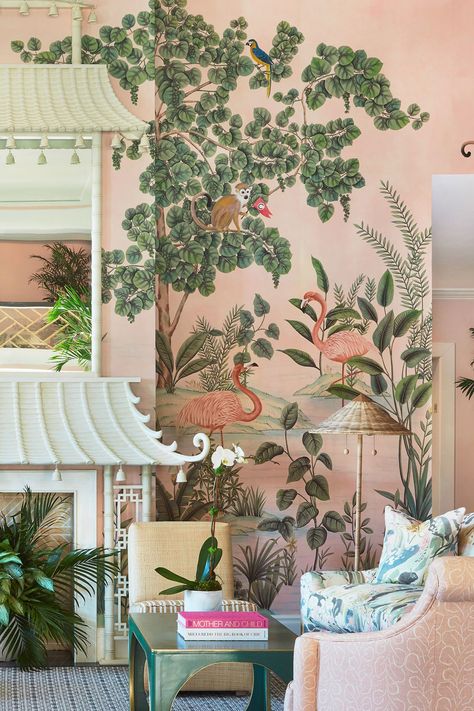 Palm Beach Interior Design, Colony Hotel, De Gournay Wallpaper, Palm Beach Decor, Interior Design Classes, The Colony Hotel, Rattan Floor Lamp, Palm Beach Chic, Palm Beach Regency