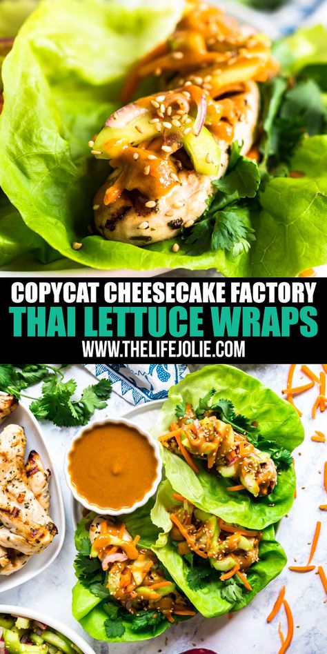 Cheesecake Factory Thai Lettuce Wraps, Copycat Cheesecake Factory, Thai Lettuce Wraps, Thai Chicken Lettuce Wraps, Cheesecake Factory Recipes, The Cheesecake Factory, Lettuce Wrap Recipes, Chicken Lettuce Wraps, Cheesecake Factory