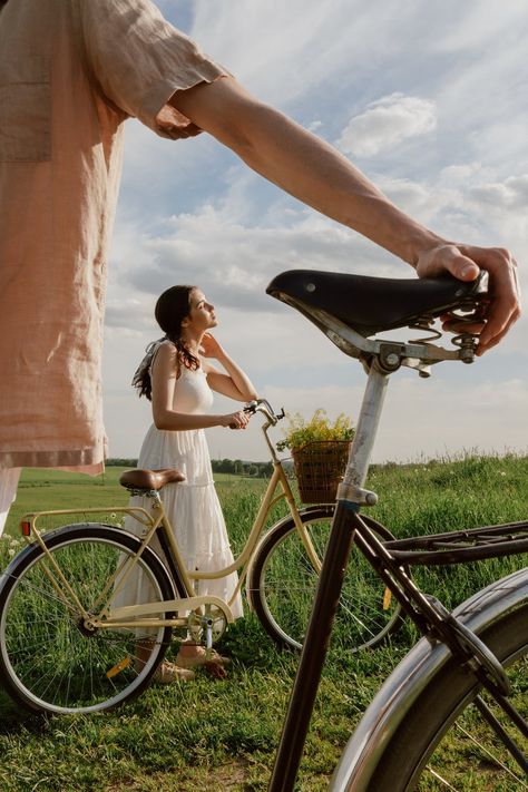 Couple Riding Bikes · Free Stock Photo Cycling Couple Aesthetic, Couple Bike Photoshoot, Bike Couples Photography, Cycling Couple, Bike Riding Photography, Bicycle Photoshoot, Couple Cycling, Bicycle Photography, Couple Inspiration