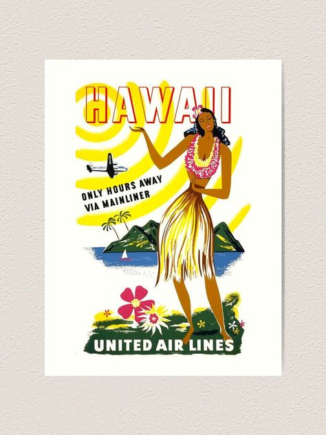 Vintage Vintage Airline Posters, United Air, Hawaii Vintage, Postal Vintage, Classic Art Prints, Hula Dancers, Airline Travel, Vintage Airlines, Vintage Hawaii