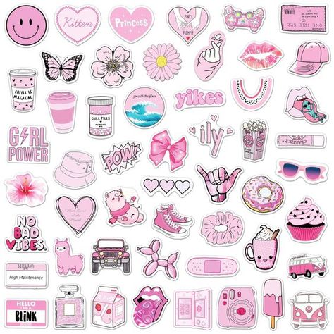 10/30/50PCS New Trendy Pink Small Fresh Graffiti Helmet Water Cup DIY Waterproof PVC Gr #StickerCraft Aesthetic Skateboard, Sticker Printable, Images Kawaii, Motorcycle Travel, Diy Cups, Happy Pills, Cartoon Stickers, Pink Style, Kawaii Stickers