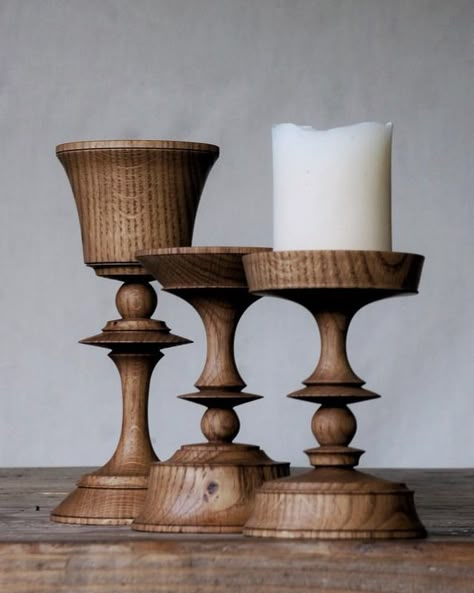 Wood Furniture Art, Turning Table, Wood Turned Candle Holders, Turned Candle Holders, Turned Candlesticks, Wooden Pillar Candle Holders, Fall Candle Decor, Wooden Candlesticks, Woodturning Art