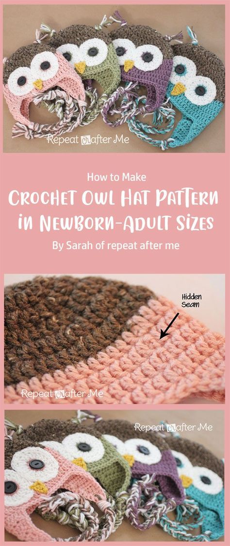 Baby Hat Free Crochet Pattern, Owl Crochet Pattern Free, Crochet Baby Hats Free Pattern, Hat Free Crochet Pattern, Crochet Hat Sizing, Crochet Scarf For Beginners, Crochet Owl Hat, Knitted Owl, Crochet Costumes