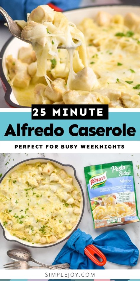 This delicious dinner is only 25 minutes and a few ingredients away! Perfect for busy weeknights! #KnorrPartner #DishOutFlavor #KnorrAtMeijer Knorr Alfredo Recipes Chicken, Cheap And Easy Dinner Ideas For Picky Eaters, Chicken With Knorr Pasta Side, Recipes With Knorr Pasta Sides, Knorr Alfredo Recipes, Knorr Chicken Noodle Recipes, Knorr Casserole, Knorr Pasta Recipes, Knorr Pasta Sides Recipes Chicken