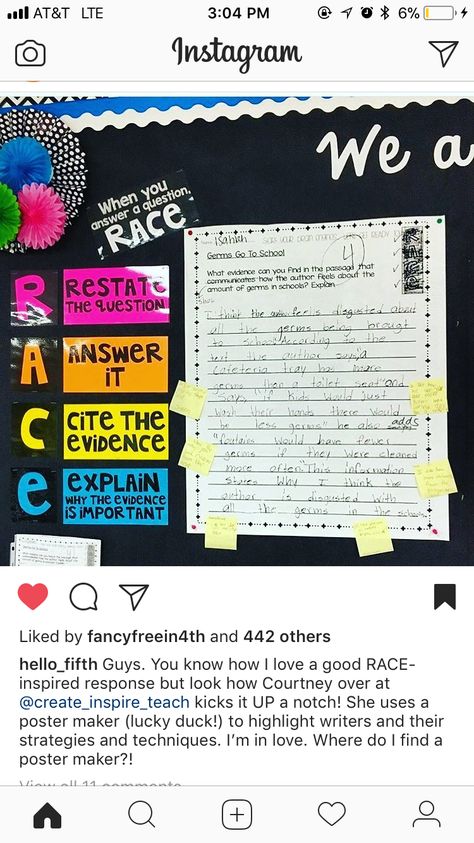 RACE Strategy Bulletin Board Race Strategy, Race Writing, 5th Grade Writing, Third Grade Writing, 5th Grade Ela, Ela Writing, 7th Grade Ela, Teaching Third Grade, 4th Grade Writing