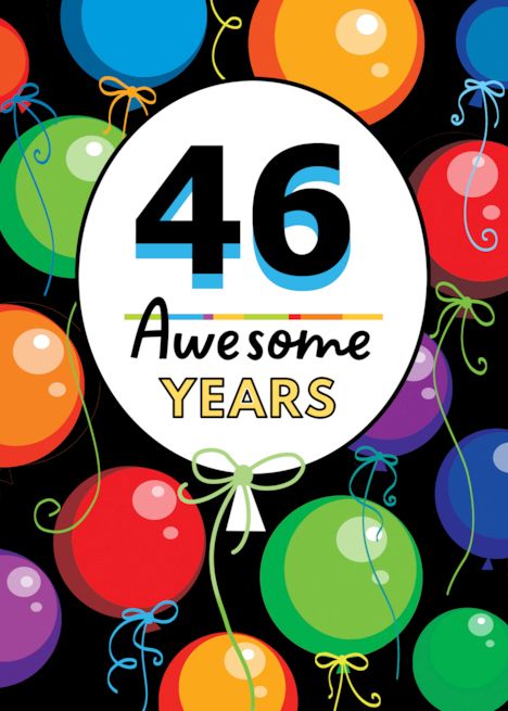 46th Birthday Bright Floating Balloons Typography card Film Cards, 86 Birthday, 83rd Birthday, 98th Birthday, 81st Birthday, 72 Birthday, 92nd Birthday, 61 Birthday, 89th Birthday