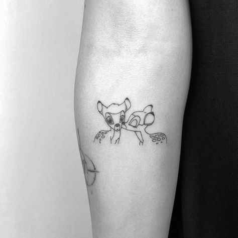 One Line Disney Tattoo, Bambi Tattoo, Korea Południowa, Make Tattoo, Tattoo Designs For Men, Cartoon Tattoos, Arm Tattoos, Disney Tattoos, Simplistic Tattoos