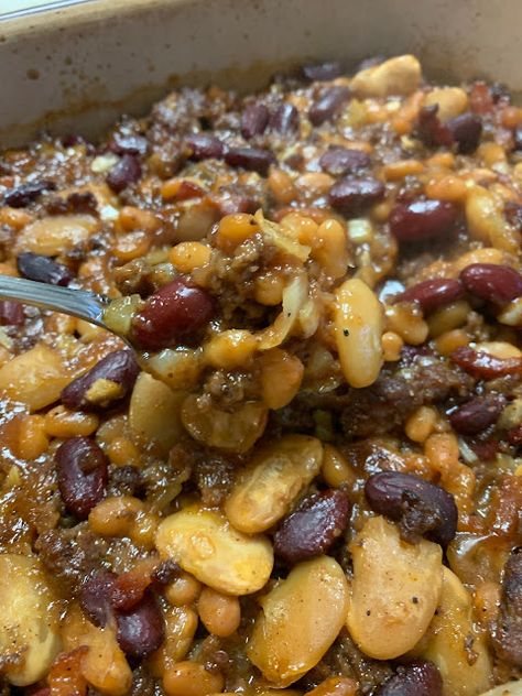 Tri Bean Blend Recipes, Kidney Bean Casserole Recipes, Three Bean Casserole Recipes, 3 Bean Casserole Ground Beef, 3 Bean Casserole, Three Bean Casserole, Summertime Food, Beans Beans, Baked Bean Recipes