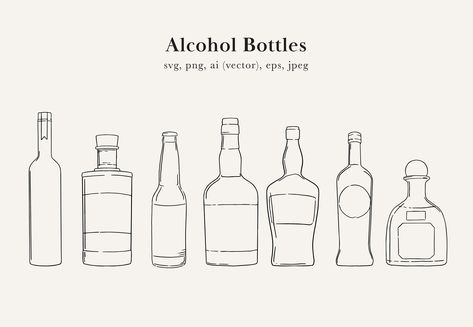 Liquor Drawing, Alcohol Bottle Art, Cocktails Clipart, Bottle Logo, Art Bottle, Tequila Bottle, Bottle Drawing, Bottle Tattoo, T Shirt Logo Design