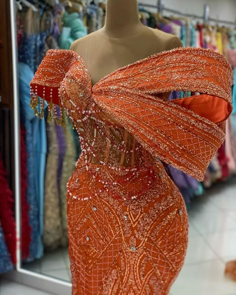 FILIZ | Dress by @filizi_dress | Instagram Orange Evening Dresses, African Designers, Nigerian Dress, Nigerian Lace Styles Dress, Pregnancy Goals, Short African Dresses, African Lace Dresses, African Fashion Traditional, Fashion Design Collection