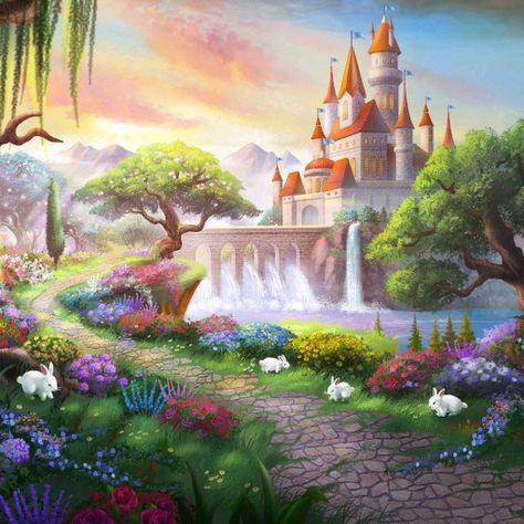 Real Castles, Castle Painting, Beautiful Flower Drawings, Wonder Art, Disney Background, Art Village, Fantasy Places, Mythology Art, Fantasy Art Landscapes