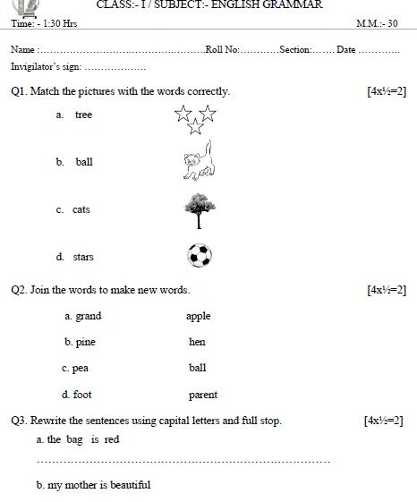 CBSE Class 1 English Grammar Sample Paper Set A Nursery Class Exam Paper English, Cbse Class 1 English Worksheet, Lkg English Question Paper, Evs Question Paper For Class 1, Hindi Question Paper For Class 1, अपठित गद्यांश कक्षा 3, Class 1 English, English Exam Papers, Sample Question Paper