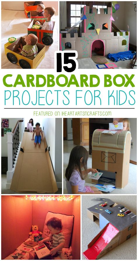 15 Super Fun Cardboard Box Projects For Kids Cardboard Box Obstacle Course, Box Activity For Preschool, Box Toys Diy Cardboard, Box Play Ideas, Cardboard Boxes Kids, Toddler Entertainment, Summer Fun Ideas, Box Activities, Cardboard Play