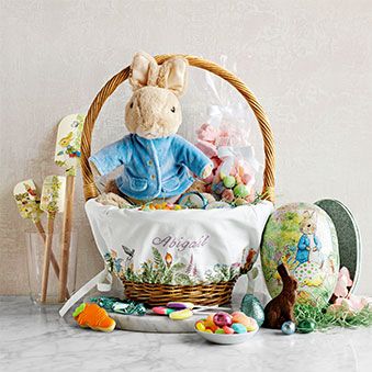 Celebrate Easter Garden Easter Basket, Easter Hampers, Decorated Marshmallows, Spring Displays, Easter Marshmallow, Easter Baskets To Make, Cooking For Kids, Peter Rabbit Birthday, Peter Rabbit And Friends