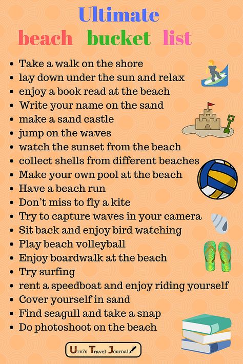 Beach Vacation Bucket List, Beach Bucket List Ideas, Beach To Do List, Beach Activity Ideas, Beach Day Games, Fun Things To Do At The Beach, Fun Beach Ideas, Summer Vacation Bucket List, Beach Day Ideas