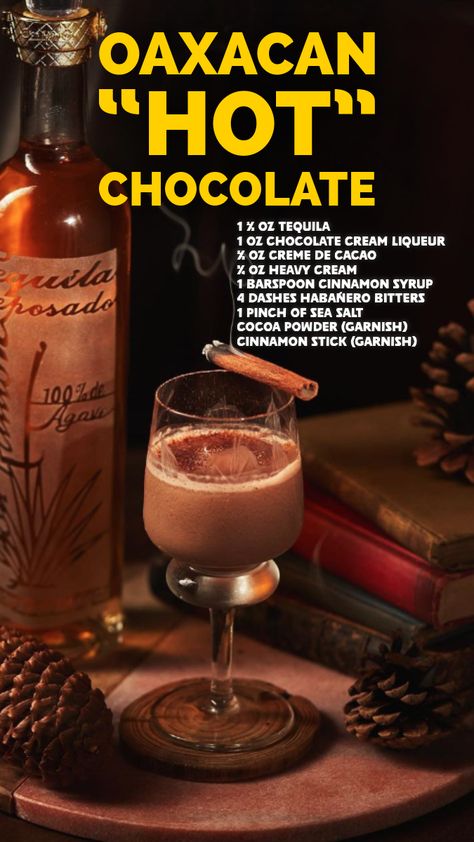 This spicy hot chocolate cocktail is tequila based and is my take on a Oaxacan Chocolate flavor profile. Check out the recipe below and let me know what you think! Tequila Hot Chocolate, Chocolate Tequila, Spicy Hot Chocolate, Hot Chocolate Cocktail, New York Sour, Chocolate Shots, Spicy Chocolate, Chocolate Cocktails, Cinnamon Syrup