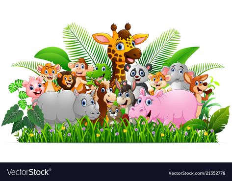 Collection animal safari in the jungle Royalty Free Vector Animal Learning Activities, Cartoon Zoo Animals, Cartoon Baby Animals, Aristocats Party, Jungle Cartoon, Cute Elephant Cartoon, Jungle Images, Tree Cartoon, Animal Learning