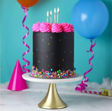 Glam Birthday Cake, Neon Birthday Cakes, Neon Cakes, Glam Birthday, Decorate A Cake, Black Cocoa, 13 Birthday Cake, Chic Black Dress, Neon Birthday