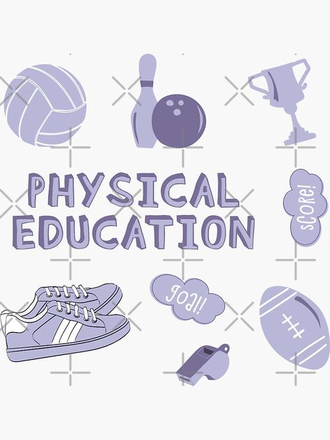 "Light Purple Physical Education School Subject Sticker Pack" Sticker by The-Goods | Redbubble Mapeh Subject Design Aesthetic, Mapeh Subject Design Logo Aesthetic, Esp Subject Design Aesthetic, Physical Education Border Design, Physical Education Stickers, Physical Education Wallpaper, Mapeh Subject Background, Subject Logo Design, Mapeh Subject Design Logo