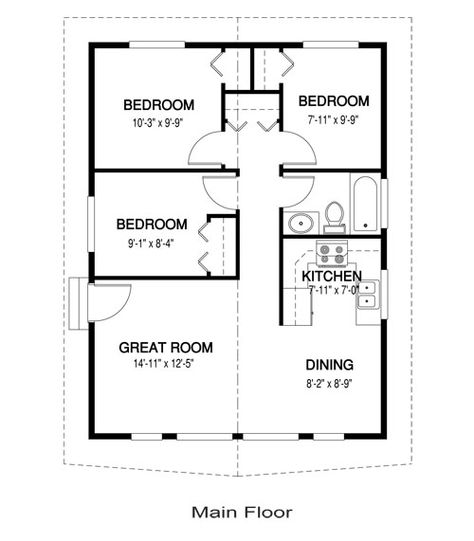 3 Bedroom Tiny House, Bedroom Tiny House, House Plans 3 Bedroom, House Plans One Story, A Small House, Floor Plan Layout, Bedroom Floor Plans, Small Room Design, Craft Room Office