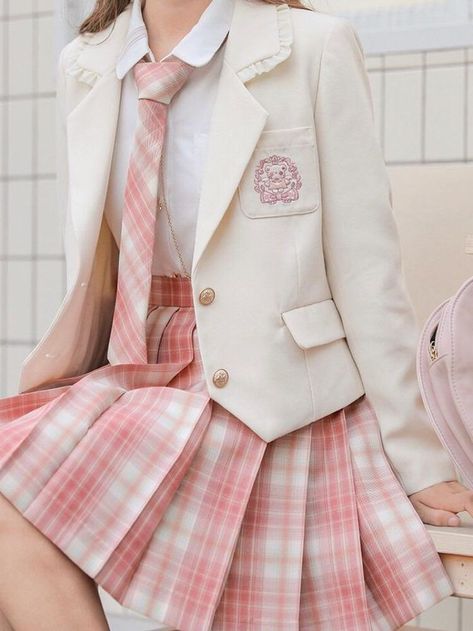 Pink School Uniform, Princess Uniform, Cute School Uniform, Pink Uniform, Princess Jacket, School Outfit Ideas, Uniform Ideas, Uniform Style, Kawaii School