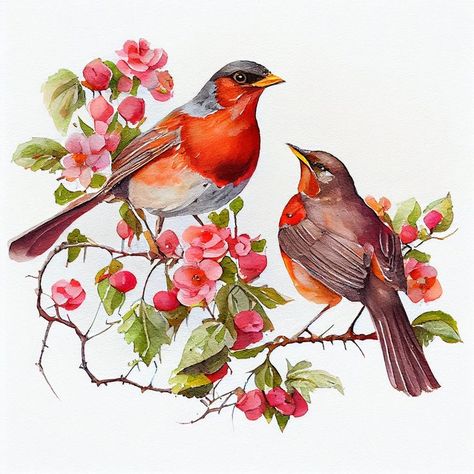 Robin Birds, Bird Couple, Fabric Panel Quilts, Lap Quilts, Robin Bird, Bird Wallpaper, Cute Animals Images, Fabric Panel, Bird Pictures