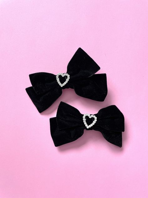 Velvet Hair Bows, Black Love Heart, Wedding Barrettes, Velvet Heart, Bows Hair, Velvet Hair, Hair Accessories Gift, Match Making, Sweet Heart