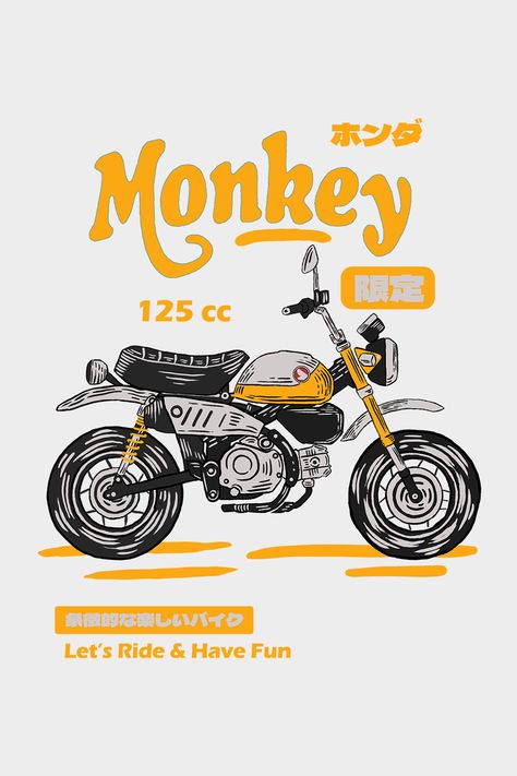 available on : Teepublic : http://tee.pub/lic/Hilmay Vintage Bike Poster, Vintage Poster Graphic Design, Cats In Ancient Egypt, Mixtape Art, Halftone Illustration, Monkey Illustration, Honda Monkey, Motorcycle Illustration, Japanese Art Styles