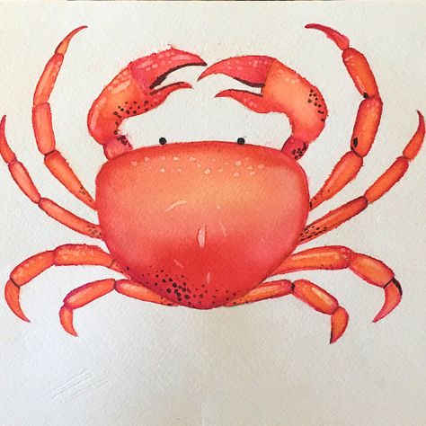 Crab Painting Easy, Crab Drawing Simple, Crab Drawing, Crab Cartoon, Orange Outline, Crab Watercolor, Crab Painting, Watercolor Party, Sunset Canvas Painting