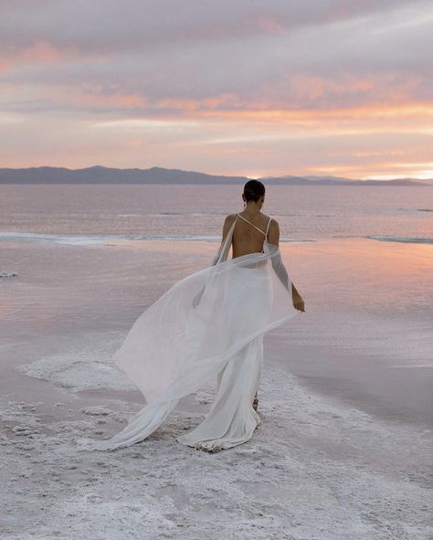 Caramia Photo, Salt Flats Sunset, Utah Editorial Bridals Watercolor Sunsets, Perth Wedding, Beach Editorial, Fall Garden Wedding, Lake Photoshoot, Pink Lake, Salt Flats, Beach Bridal, Bride Photography