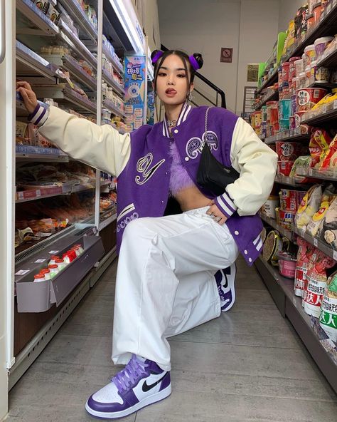 Hiphop Outfit Women Street Style, Hip Hop Aesthetic Outfit, Hiphop Style Outfits, Hiphop Outfit, Purple Streetwear, Hiphop Streetwear, Black Men Street Fashion, Designer Streetwear, Tomboy Style Outfits