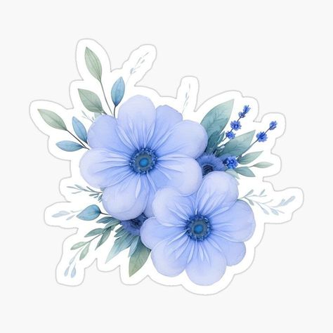 Flower Stickers Printable, Blue Flower Sticker, Sticker Freebies, Tiny Stickers, Blue Stickers, Wallpaper Notebook, Desain Quilling, Delicate Watercolor, Card Embellishments