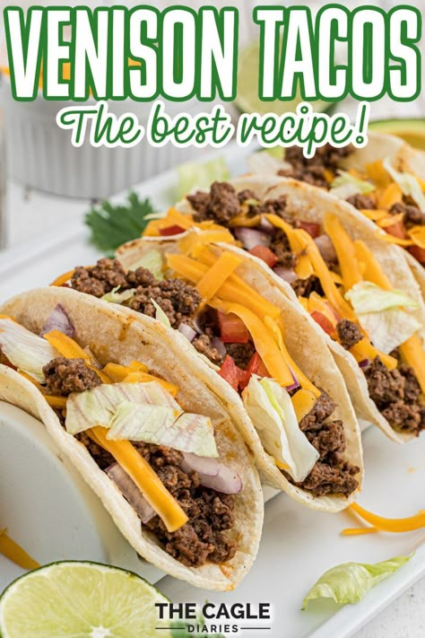 Venison tacos are easy to make at home, making your own taco seasoning blend - this way you can adjust to fit your palate. Who doesn't love tacos, but using venison ground meat instead of beef really takes tacos to a whole other level. Ground Venison Chili, Venison Tacos, Ground Venison Recipes, Elk Recipes, Ground Recipes, Deer Recipes, Deer Meat Recipes, Ground Meat Recipes, Ground Beef Tacos