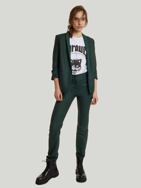 Forest-green frenzie Green Suit Women, Best Places To Shop, Places To Shop, Green Trousers, Wide Trousers, Green Suit, Wear Green, Casual Stripes, Tomboy Fashion