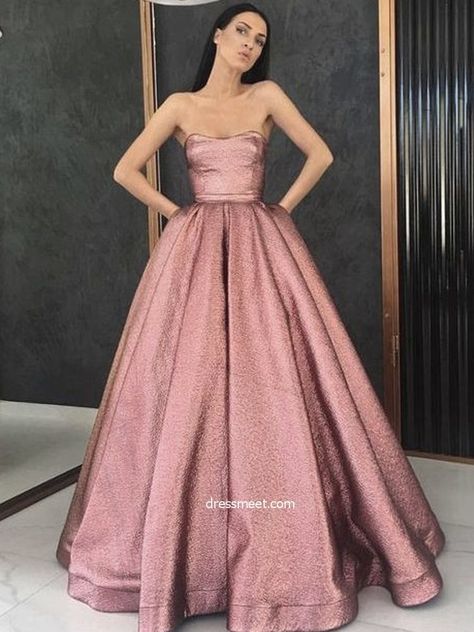 Dark Pink Gown, Long Ball Gown, Ball Gown Prom Dresses, Gown Prom Dresses, Pink Flower Girl Dresses, Dresses With Pockets, Pink Gown, Prom Dresses With Pockets, Simple Prom Dress