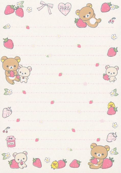 Kawaii Rilakkuma, Kawaii Printables, Japan School, Memo Sheets, Memo Pad Design, Hello Kitty Printables, Writing Paper Printable Stationery, Note Writing Paper, Writing Paper Printable