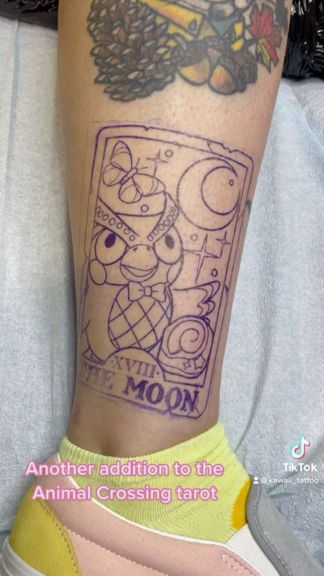 kawaii_tattoo on Instagram: 🎥 @stabqueen Thanks for giving Blathers a home, Monika! Guess which Animal Crossing Tarot I get to tattoo next 👀 #kawaii #kawaiitattoo… Animal Crossing Flash Tattoo, Nintendo Ds Tattoo, Slowpoke Tattoo, Animal Crossing Tattoo Ideas, Animal Crossing Tattoos, Ac Tattoo, Animal Crossing Tattoo, Kawaii Tattoos, Sister Tats