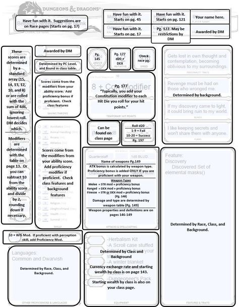 Updated character creation cheat sheet to be used with the Players Handbook! [5e] : DnD How To Play Dnd, Character Creation Sheet, Dungeons And Dragons Rules, Adventurer's Guild, Dnd Character Sheet, Game Making, Create Your Character, Character Sheet Template, D D Classes