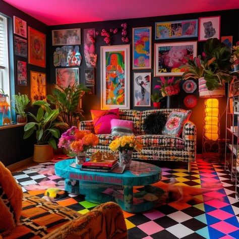 Colorful Maximalist Home Decor, Neat Maximalist, Maximalist Loft Apartment, Electric Maximalist Decor, Maximalist Lounge Room, Maximalist Jungle Decor, Maximalist Colorful Decor, Leopard Interior Design, Wall Art Maximalist