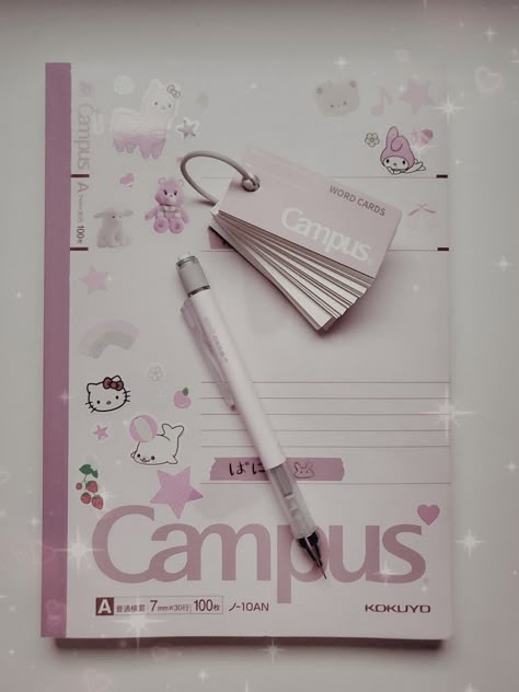 Cute Studying Aesthetic, School List Aesthetic, Cute Kawaii School Supplies, Cute Pink Stationary, Campus Notebook Aesthetic, Pink Stationary Aesthetic, Kawaii Study Aesthetic, Cute School Planner, Aesthetic Pink Journal