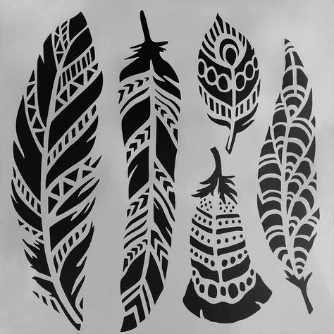 Feather Stencil, Summertime Crafts, Clear Plastic Sheets, Large Feathers, Plastic Stencil, Boho Feathers, Beach Crafts, Feather Design, Upcycled Crafts