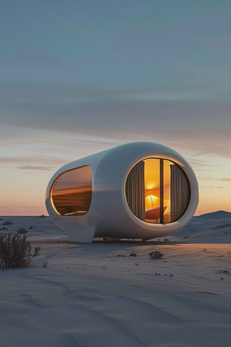 Futuristic Pod Cabin Futuristic Cabin, Sci Fi Cabin, Floating Pods Architecture, Sleeping Pods Architecture, Futuristic Sleeping Pods, Futuristic Hotel Exterior, Eco Pods, Prefab Container Homes, Pod Hotels