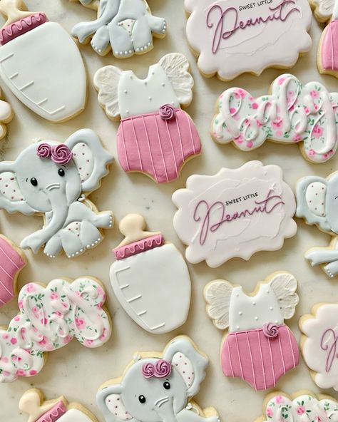 Our Little Peanut Baby Shower Theme, A Little Peanut Is On The Way, Little Peanut Baby Shower Ideas, Peanut Baby Shower Ideas, Little Peanut Baby Shower Girl, Baby Shower Cookies For Girl, Elephant Baby Shower Theme Girl, Jordan Baby Shower, Elephant Baby Shower Cake