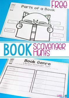 These book scavenger hunts are a great way to learn about the parts of a book and book genres. Kids will love searching through their favorite books! Kindergarten Parts Of A Book, Library Lesson Plans Elementary Free, Parts Of A Book Worksheet Free, Parts Of A Book Preschool, Parts Of A Book Activities, Parts Of A Book Kindergarten, Parts Of A Book Worksheet, Book Care Lessons, Book Scavenger